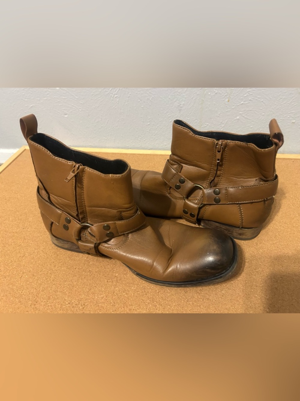 Men's Brown Leather Harness Ankle Boots